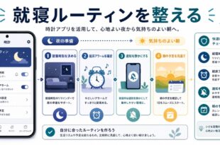 就寝時刻、起床アラーム、通知、朝の予定確認を整理した日本語アイキャッチ画像