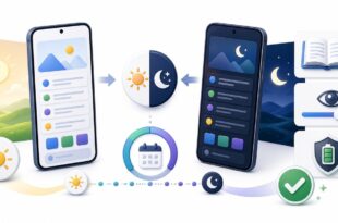 明るい表示、暗い表示、スケジュール、電池配慮を整理した日本語アイキャッチ画像