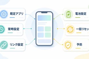 Androidのデフォルトアプリが変更できない元に戻る時に常時設定リンク設定電池設定リセット予防を順番に確認するアイキャッチ