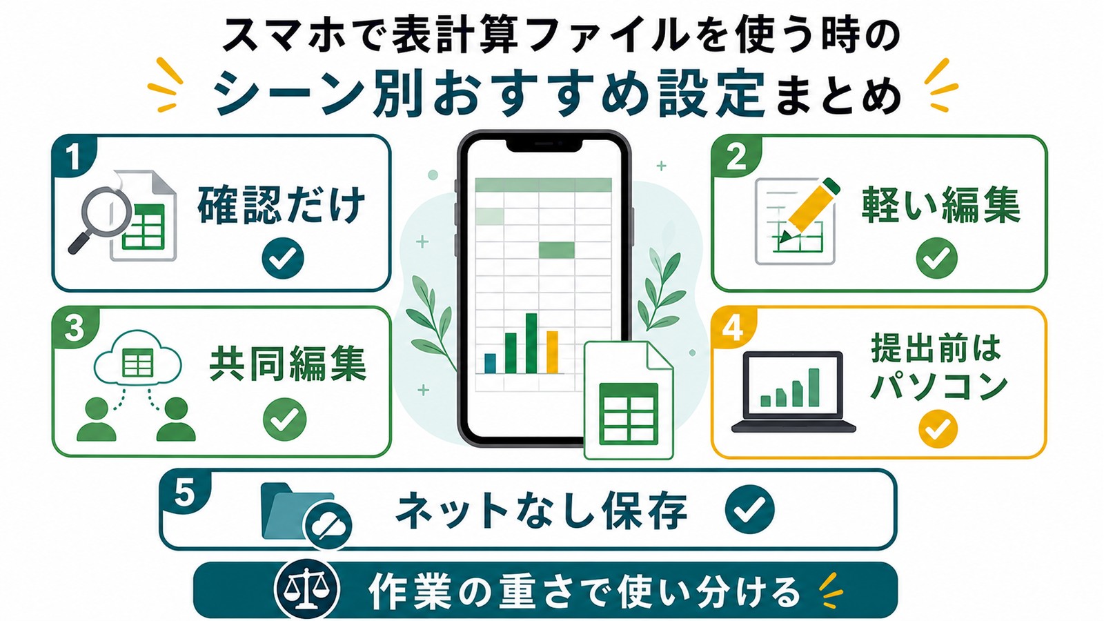 AndroidでExcelを使う時に確認だけ軽い編集共同編集提出前はパソコンネットなし保存を使い分ける図解