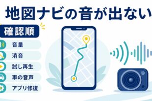 地図ナビの音が出ない時に音量消音試し再生車の音声アプリ修復を順番に確認するアイキャッチ