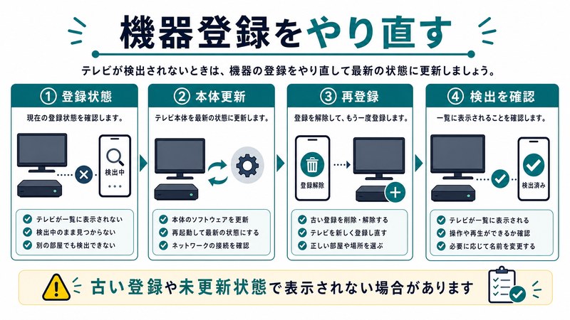 登録状態、本体更新、再登録、検出確認を整理した日本語図解