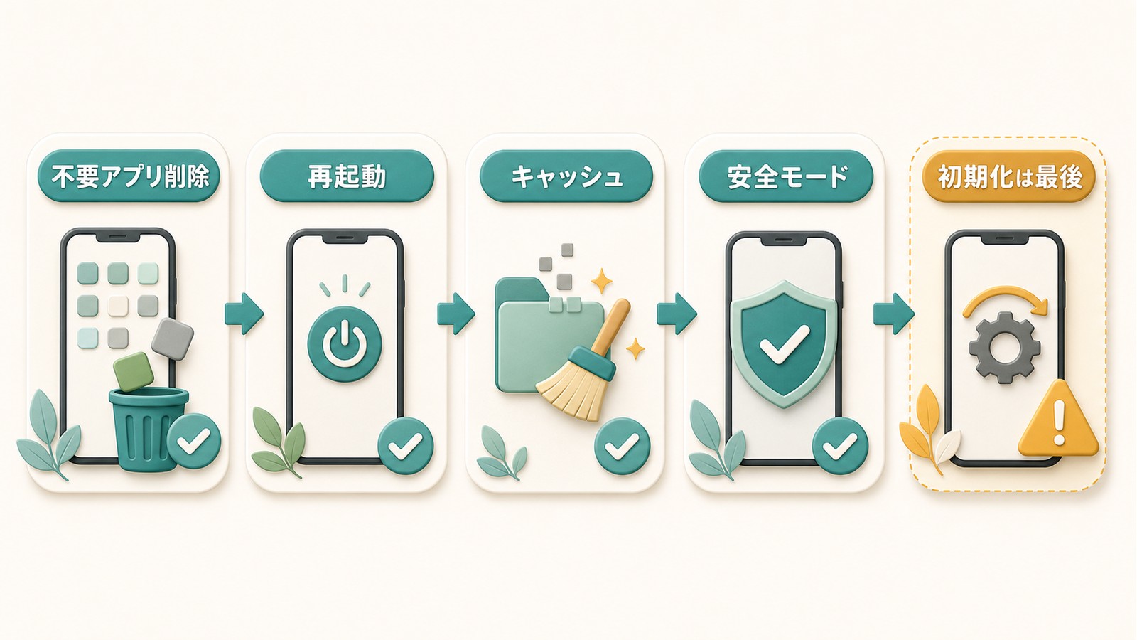 Androidホーム画面が戻らない時に不要アプリ削除再起動キャッシュ安全モード初期化は最後の順で確認する図解