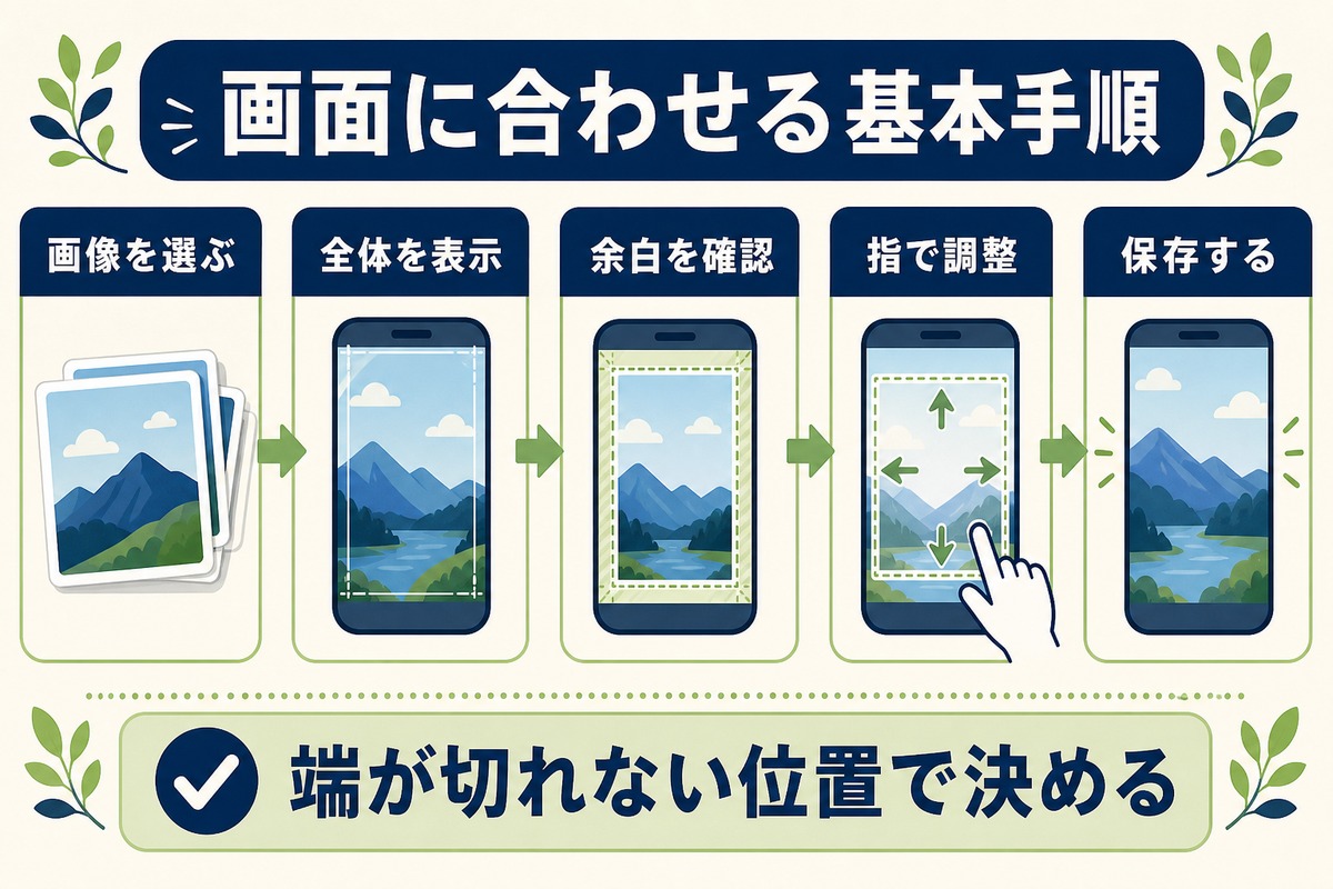 壁紙を画面に合わせる基本手順をまとめた図解
