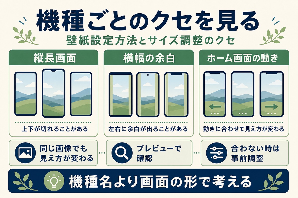機種ごとの壁紙表示の違いを整理した図解