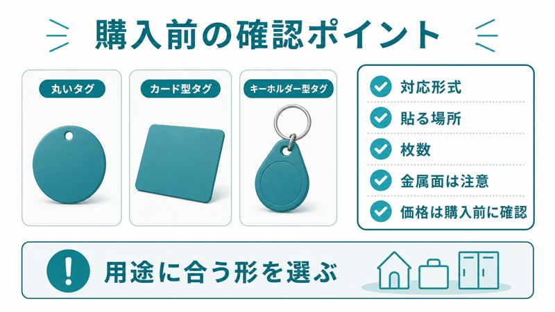 対応形式、貼る場所、枚数、金属面の注意、価格確認を整理した日本語図解