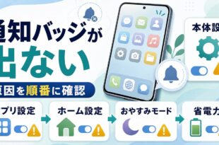 Androidの通知バッジが表示されない時に本体設定アプリ設定ホーム設定おやすみモード省電力を順番に確認するアイキャッチ画像