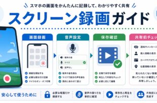 スクリーン録画で画面録画、音声設定、保存確認、共有前チェックを行う流れを整理した日本語アイキャッチ画像