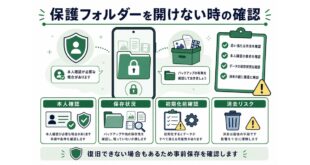 本人確認、保存状況、初期化前確認、消去リスクを整理した日本語アイキャッチ画像