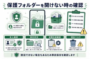 本人確認、保存状況、初期化前確認、消去リスクを整理した日本語アイキャッチ画像