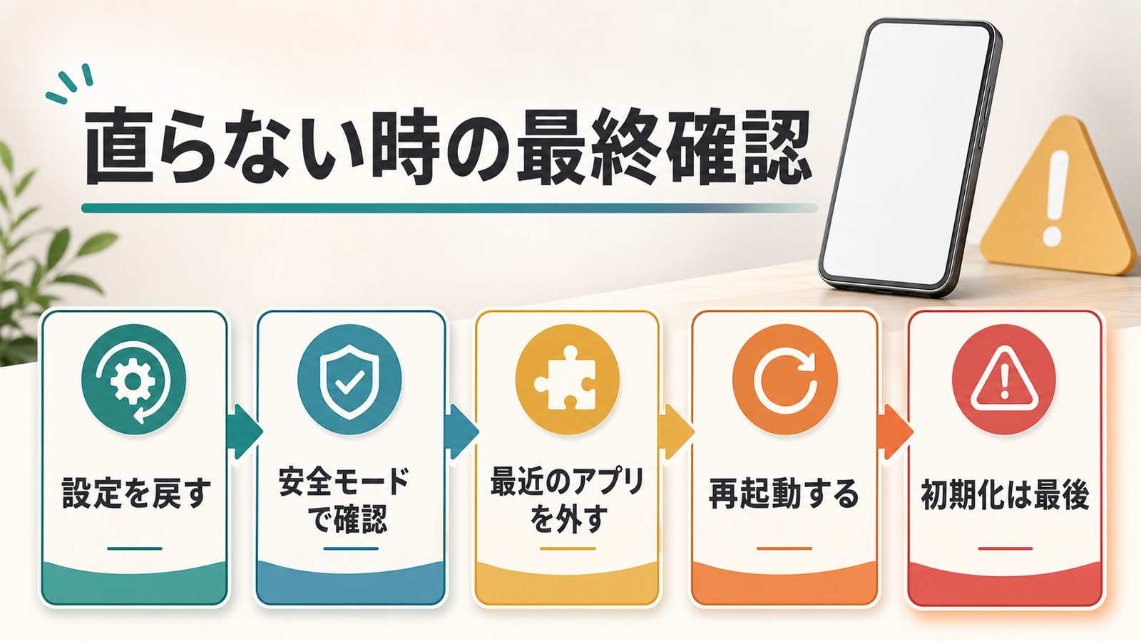Androidのサイレントモードが直らない時に設定のリセット安全モード最近のアプリ再起動初期化前確認を行う図解