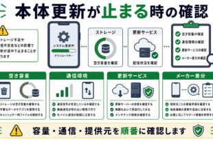 空き容量、通信状態、更新サービス、メーカー差分を整理した日本語アイキャッチ画像