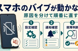 スマホのバイブが動かない時に設定確認通知確認故障判断を順番に進める流れのアイキャッチ