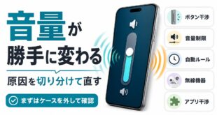 Androidの音量が勝手に変わる原因をボタン干渉、音量制限、自動ルール、無線機器、アプリ干渉に分けて確認するアイキャッチ画像