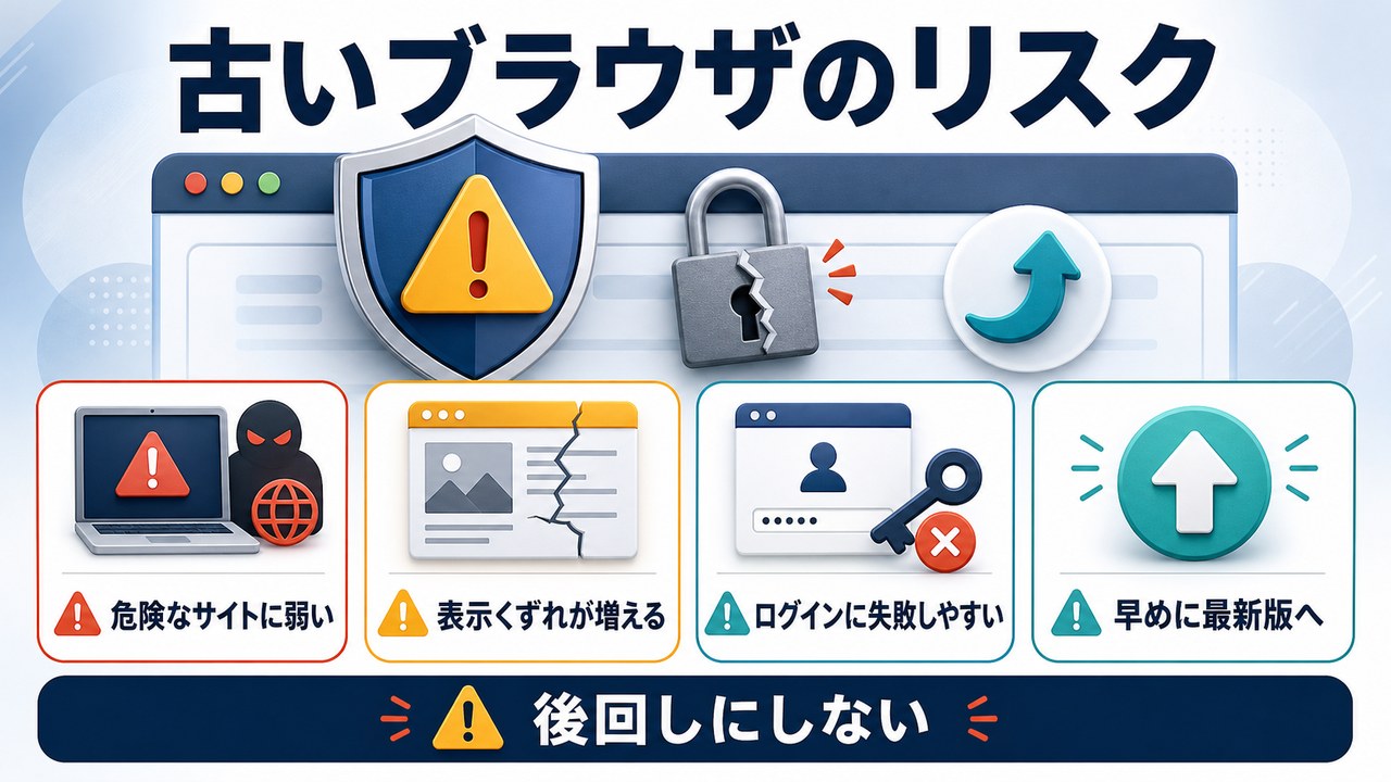 古いブラウザを使い続けるリスクをまとめた図解