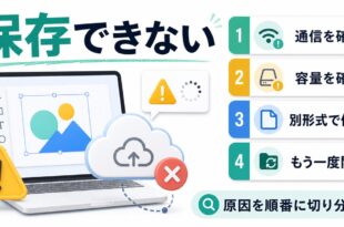 Canvaが保存できない時に通信容量別形式再読み込みを順番に確認するアイキャッチ画像
