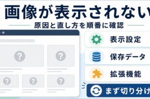 Chromeで画像が表示されない時に表示設定保存データ拡張機能を順番に確認する図解