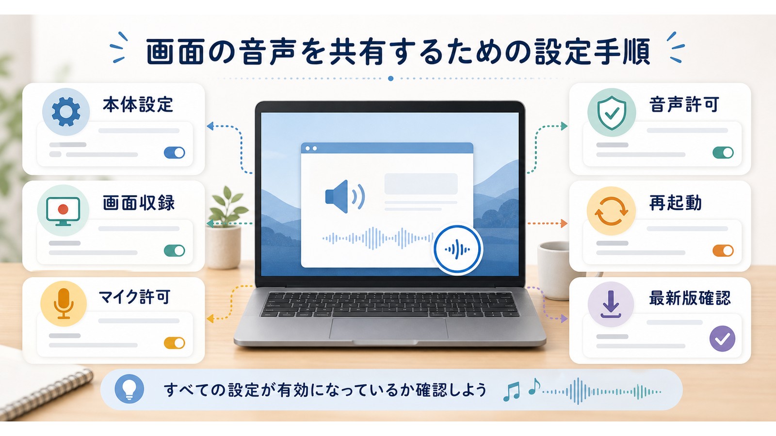 macOSでDiscord画面共有音声を共有するために本体設定画面収録マイク許可音声許可再起動最新版確認を見る図解