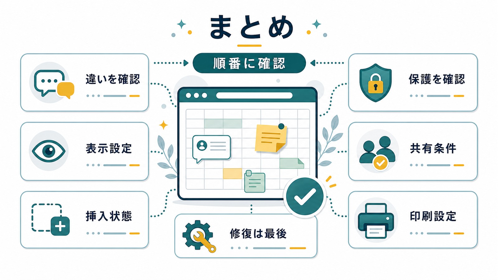 Excelのコメントとメモの違い保護表示設定挿入状態共有条件印刷設定修復を順番に確認する図解