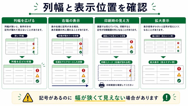 列幅、右端の表示、印刷時の見え方、拡大表示を整理した日本語図解