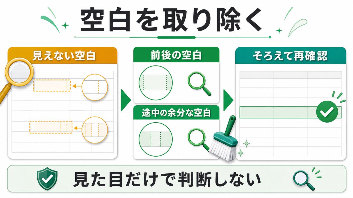 INDEX MATCHで余分な空白を取り除く確認
