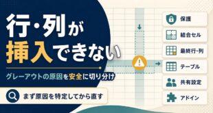 Excelで行・列が挿入できない時の原因切り分け図解