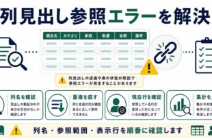 列名確認、重複修正、現在行確認、集計見直しを整理した日本語アイキャッチ画像