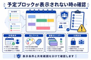 利用条件、色とラベル、複数カレンダー、公開設定を整理した日本語アイキャッチ画像