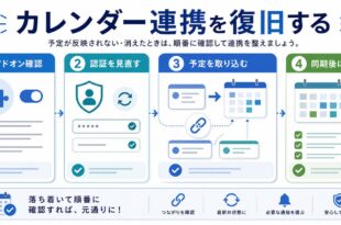 アドオン確認、認証見直し、予定取り込み、同期後確認を整理した日本語アイキャッチ画像