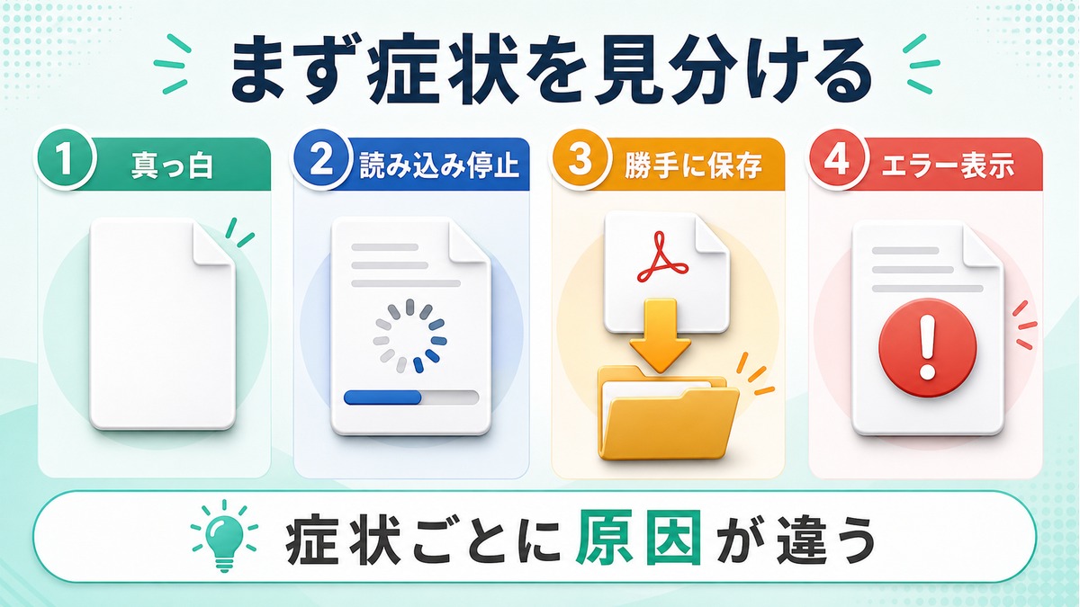 PDFが真っ白で止まる勝手に保存されるエラー表示の違いを見分ける図解