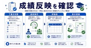 下書き状態、返却操作、評価表、表示更新を整理した日本語アイキャッチ画像