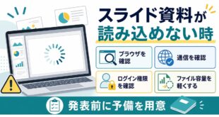 Googleスライドが読み込めない時にブラウザと通信と権限と容量を確認する流れを整理したアイキャッチ
