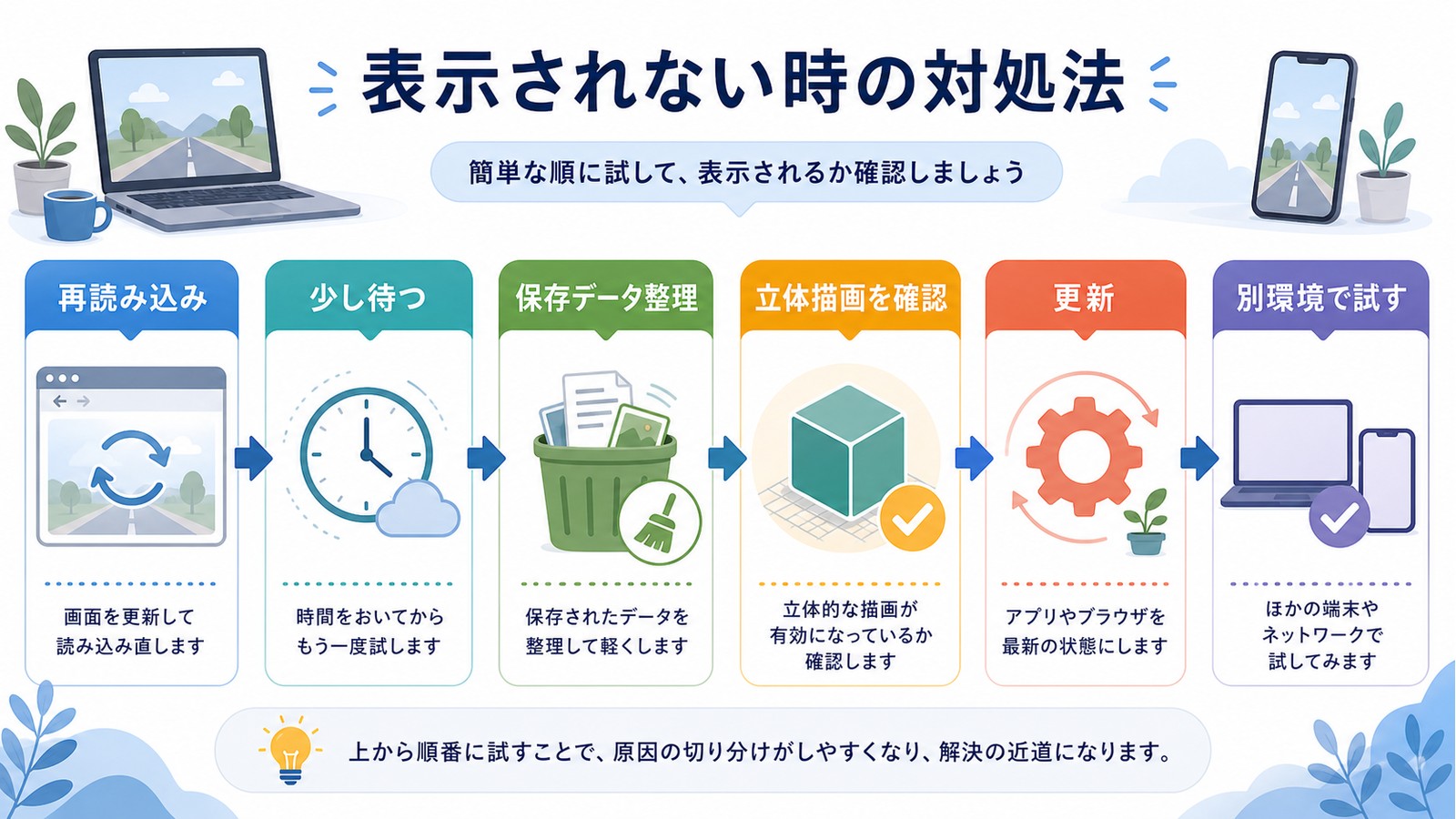 Googleストリートビューが表示されない時に再読み込み少し待つ保存データ整理立体描画確認更新別環境を試す図解