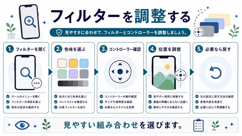 フィルター、色味、コントローラー、位置調整、戻し方を整理した日本語図解