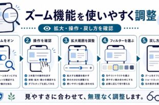 ズームのオン、操作確認、拡大範囲、フィルター、戻し方を整理した日本語アイキャッチ画像