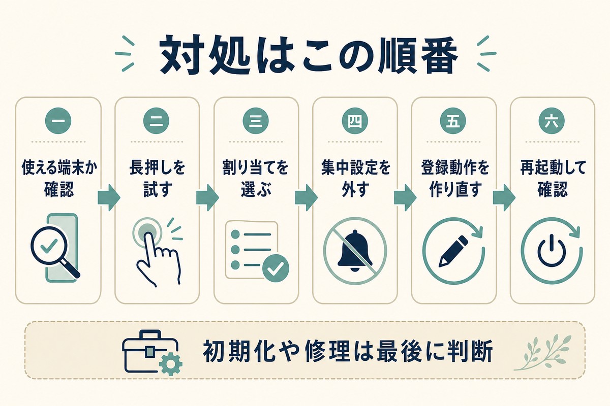 アクションボタンの対処順を示す図解
