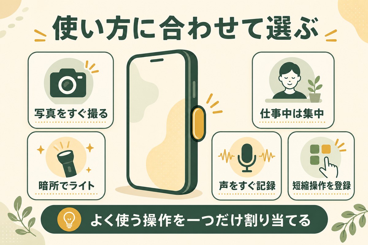 アクションボタンのおすすめ設定を示す図解