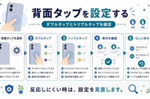 背面タップ、ダブルタップ、トリプルタップ、動作確認、なしに戻す方法を整理した日本語アイキャッチ画像