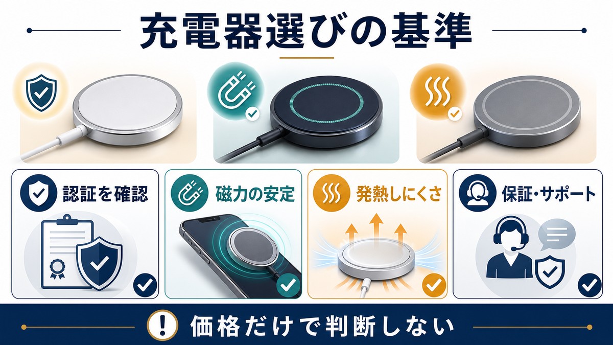 MagSafe充電器選びで見るべき認証や磁力などの基準をまとめた図解