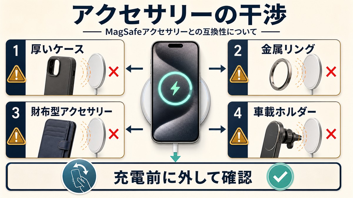 MagSafeアクセサリーが充電に干渉する例を整理した図解