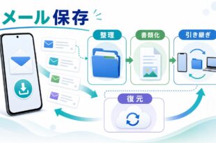 iPhoneのメールを整理してPDF化し機種変更や復元に備える保存方法をまとめた図解