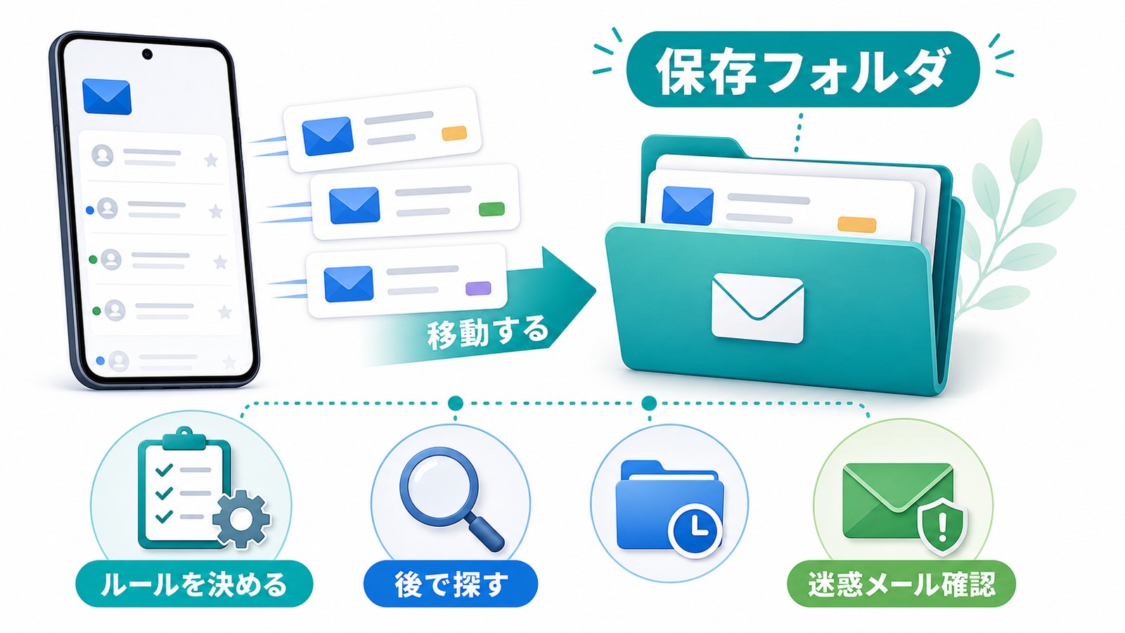 iPhoneメールを保存専用フォルダへ移動しルールを決め後で探しやすくする図解