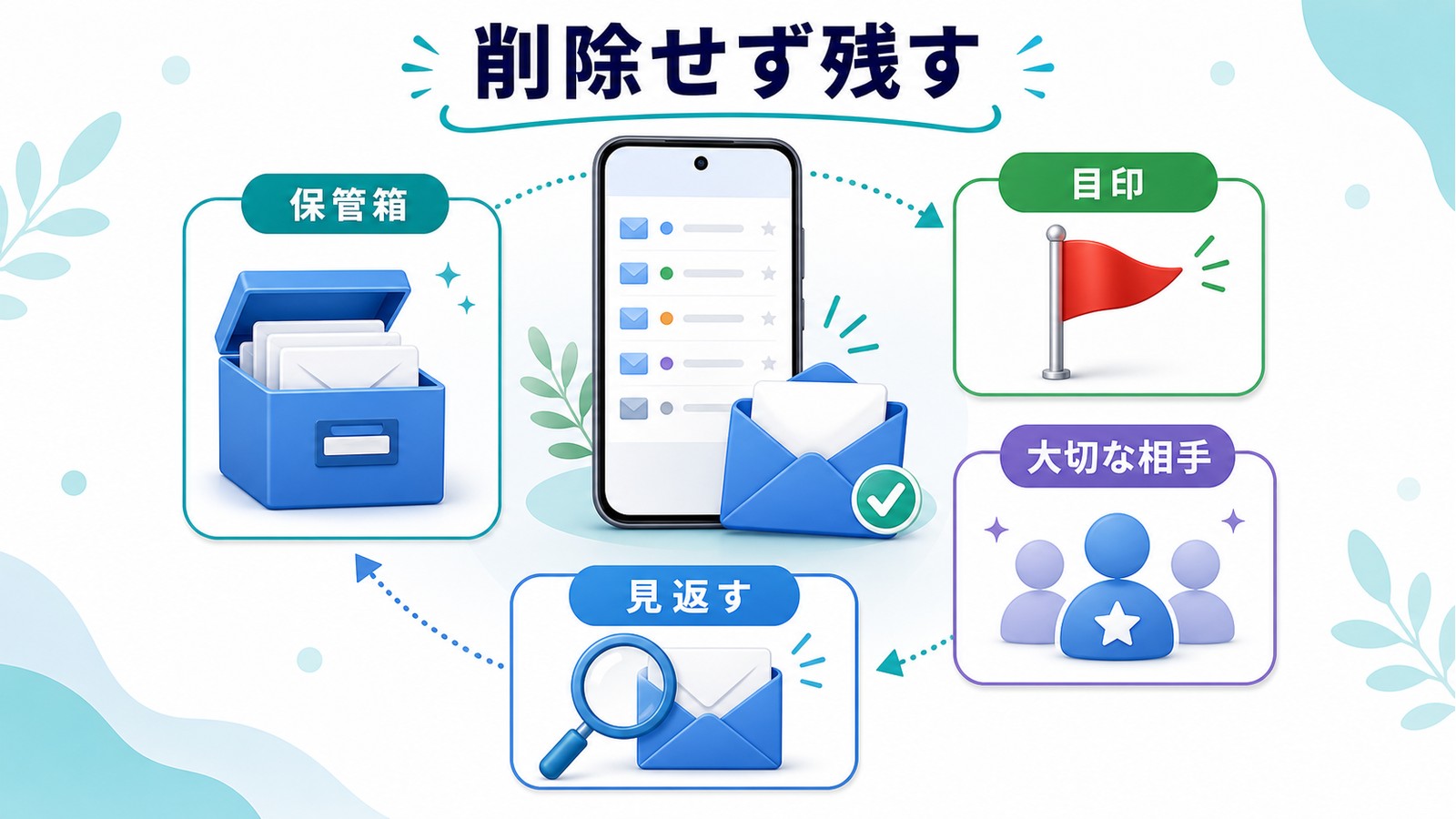 iPhoneメールをアーカイブフラグVIPで削除せずに残し重要メールを見返すための図解