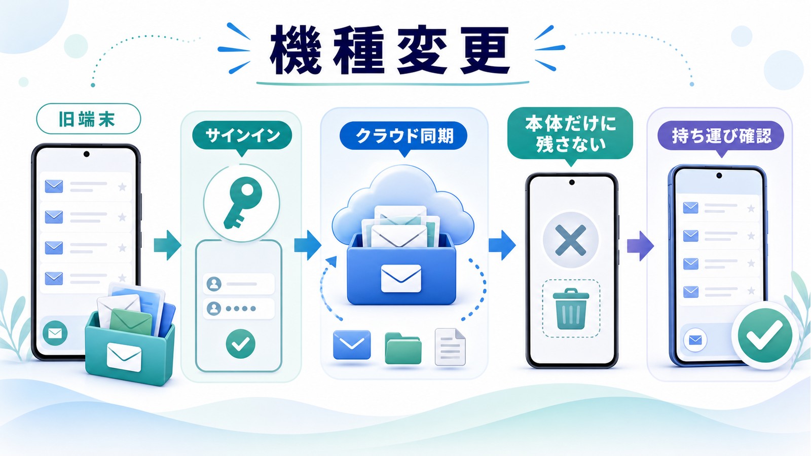 iPhone機種変更でメールをサインインクラウド同期本体だけに残さない持ち運び確認で引き継ぐ図解