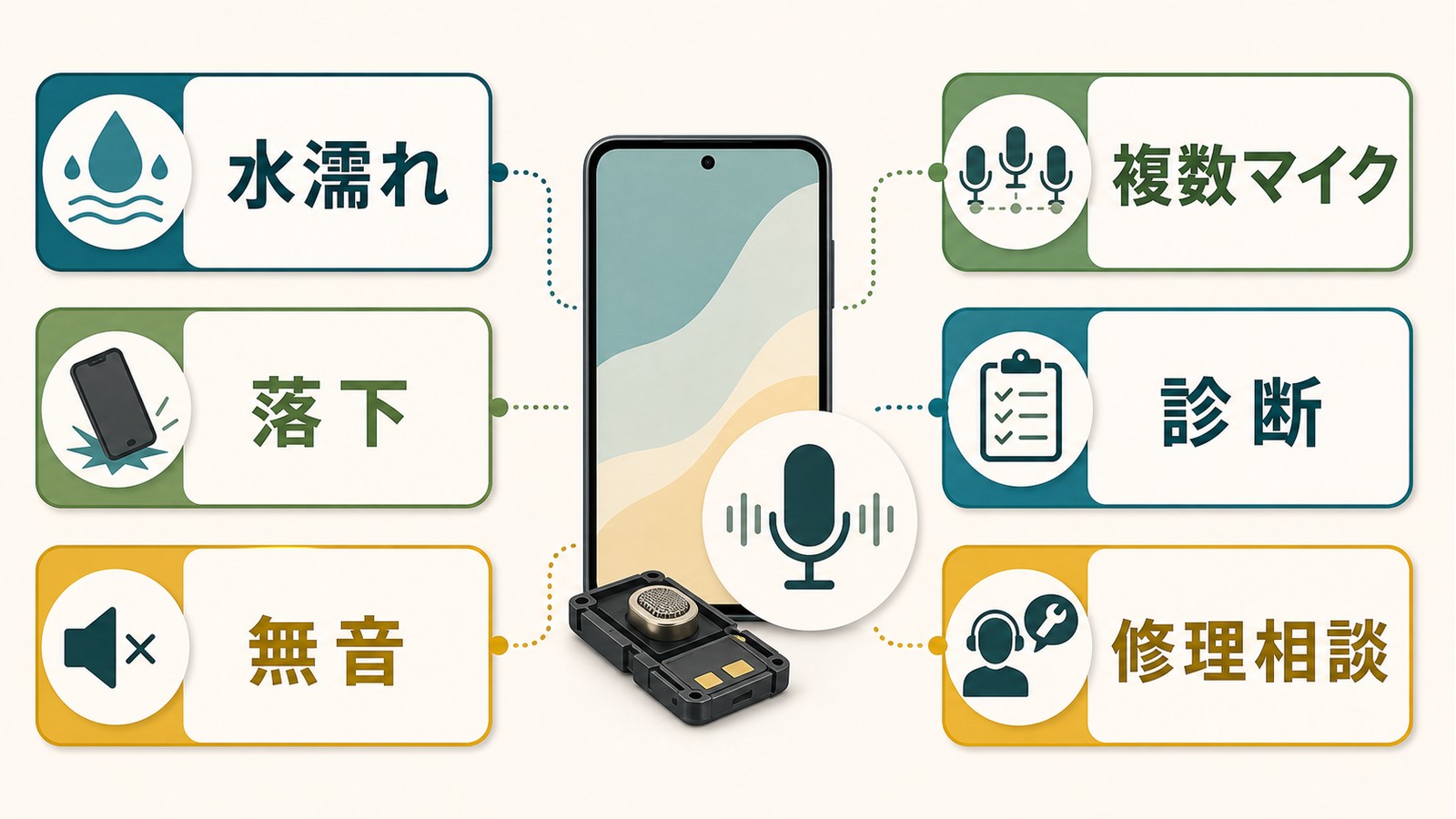 iPhoneマイクの物理故障を水濡れ落下無音複数マイク診断修理相談で判断する図解