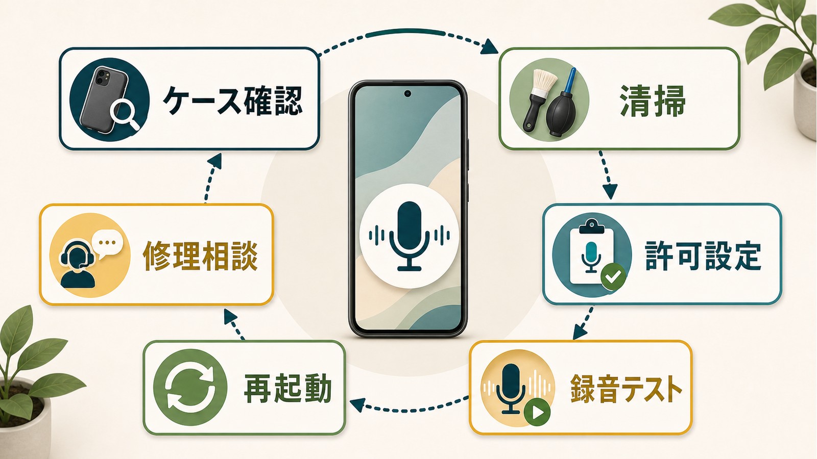 iPhoneのマイクが使えない時にケース確認清掃許可設定録音テスト再起動修理相談を順に行うまとめ図解