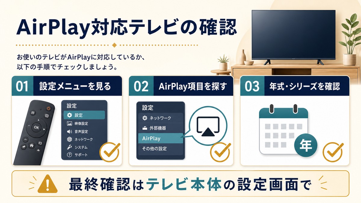 テレビがAirPlayに対応しているか確認する手順