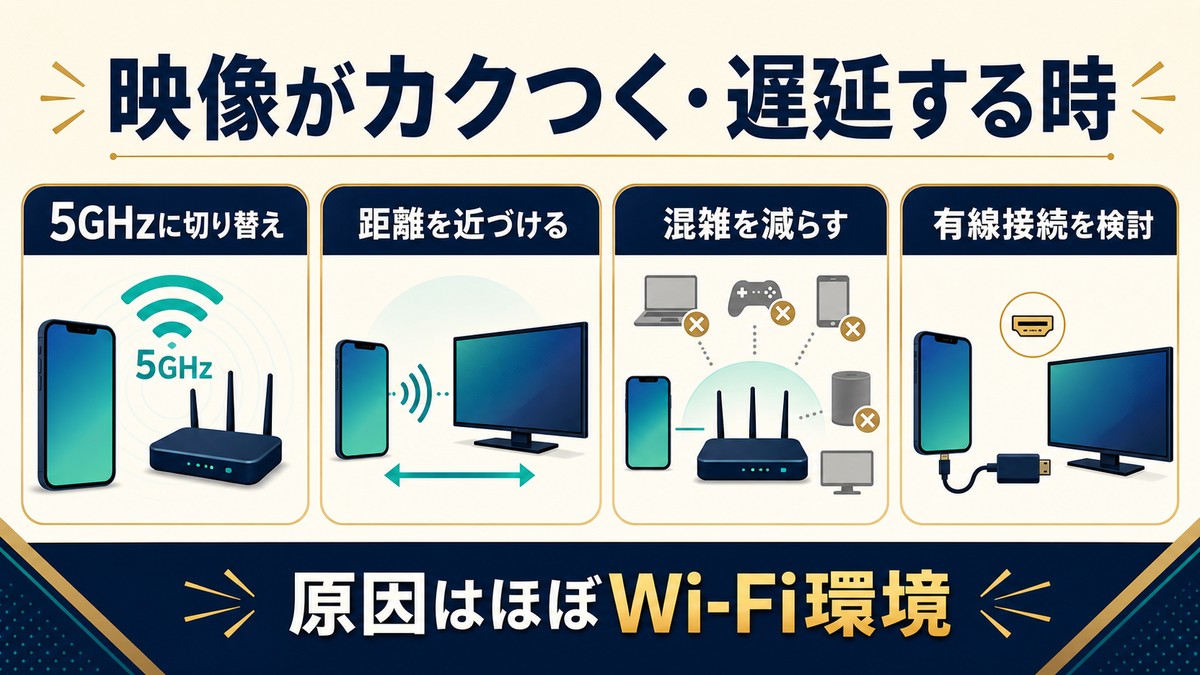 iPhone画面ミラーリングのカクつきや遅延を減らす対策