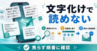 iPhoneで文字化けして読めない時に原因を分けて場面別に直す流れの図解