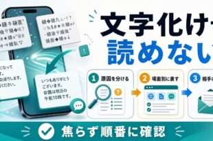 iPhoneで文字化けして読めない時に原因を分けて場面別に直す流れの図解